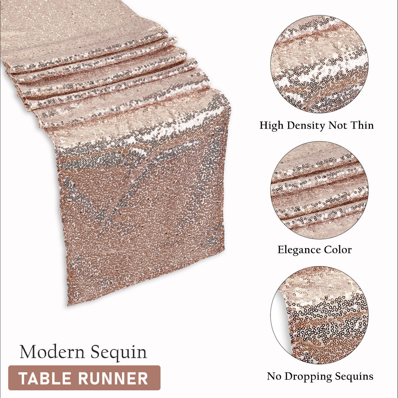 Rectangle Plastic Tablecloth and Sequin Table Runner - White & Nude