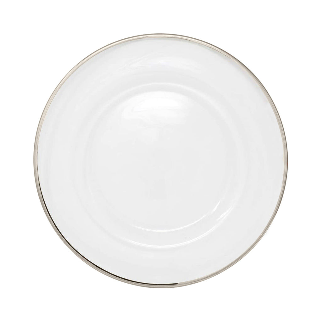 13" Acrylic Charger Plate - Clear with Silver Trim