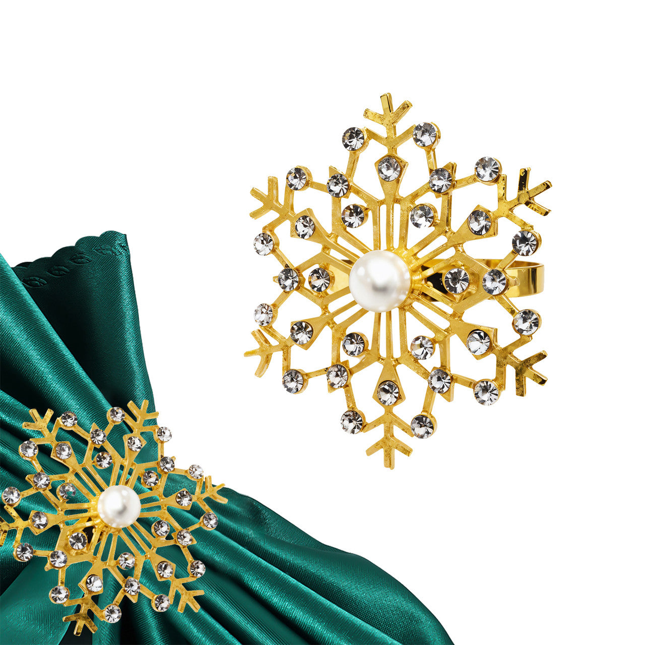 Sunburst Pearl Napkin Rings – Rhinestone Table Décor - Gold