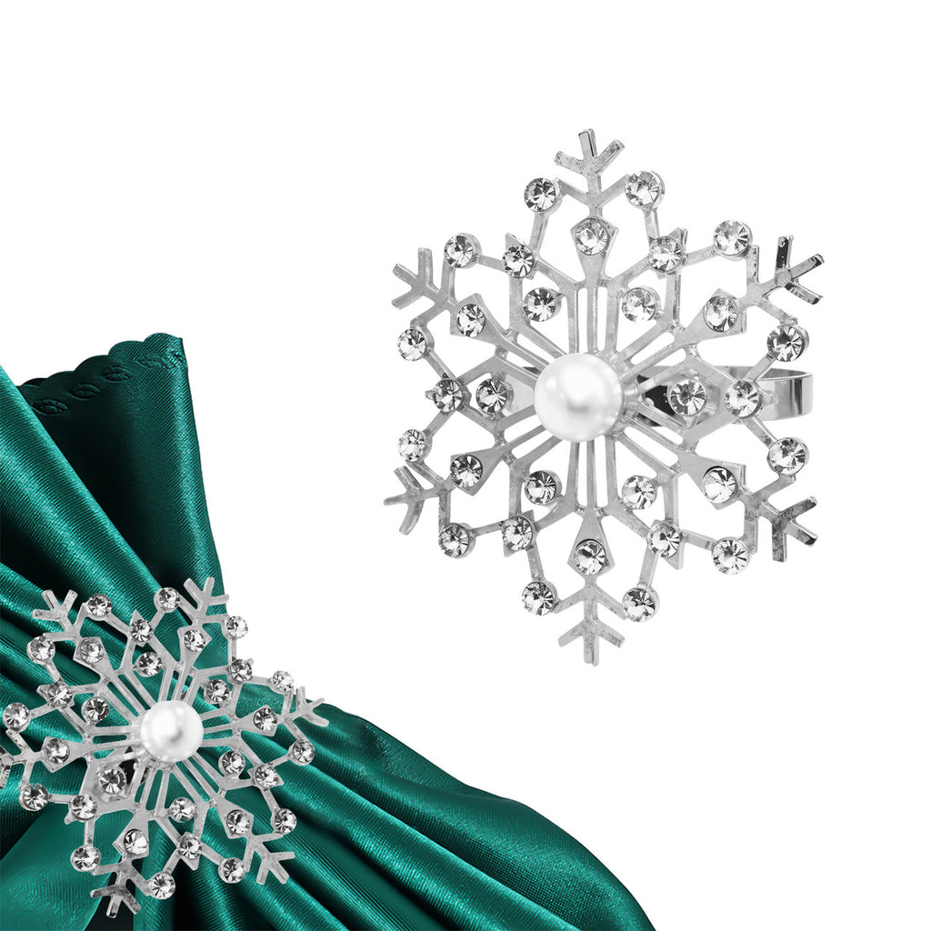 Sunburst Pearl Napkin Rings – Rhinestone Table Décor - Silver