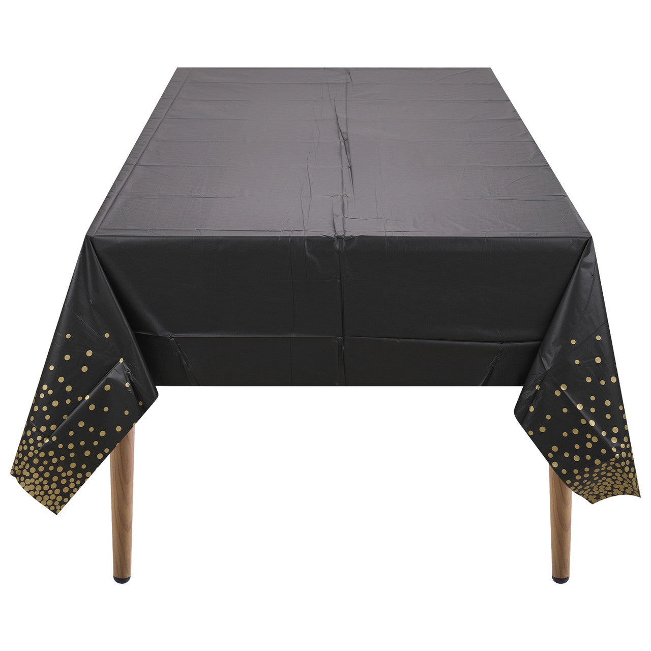 Rectangular Plastic Disposable Tablecloth - Black - Gold Dot Confetti Print