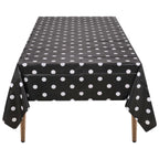 Rectangular Plastic Disposable Tablecloth - Black - White Polka Dot Print