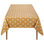 Rectangular Plastic Disposable Tablecloth - Gold - White Polka Dot Print
