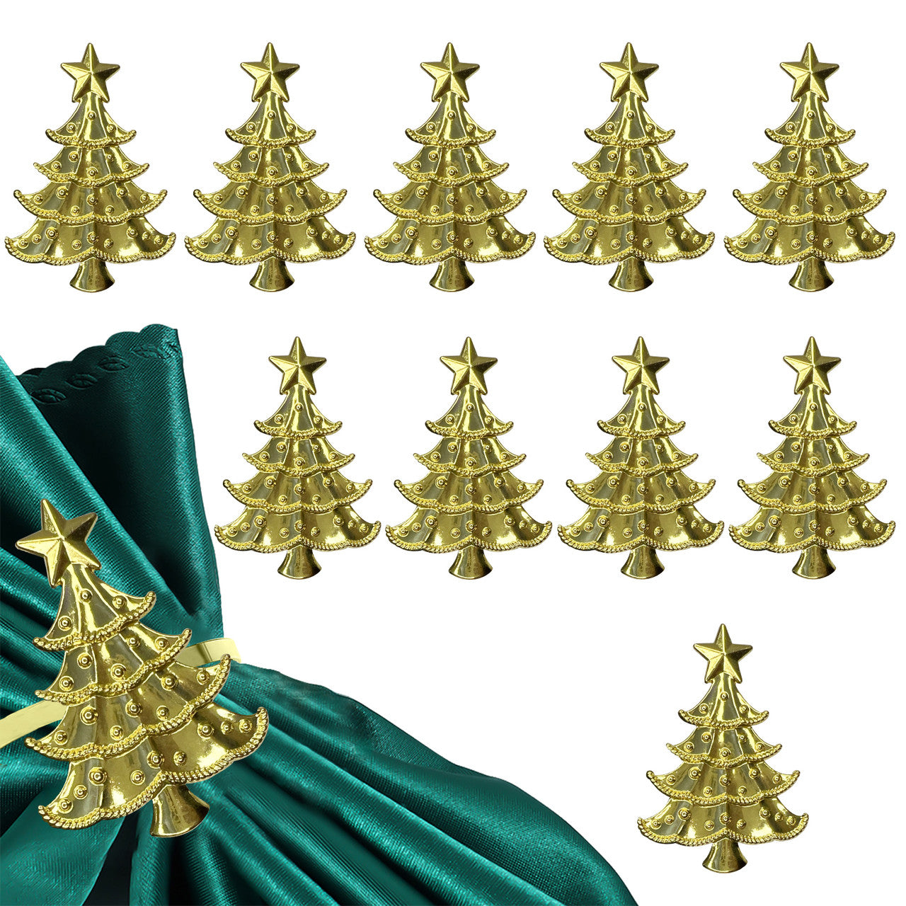 Christmas Napkin Rings – Tree with Star Design - Gold