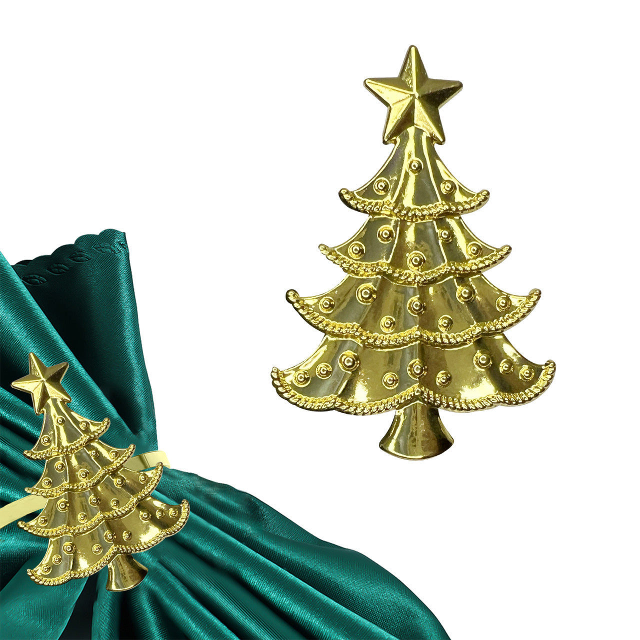 Christmas Napkin Rings – Tree with Star Design - Gold