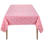 Rectangular Plastic Disposable Tablecloth - Pink - White Polka Dot Print