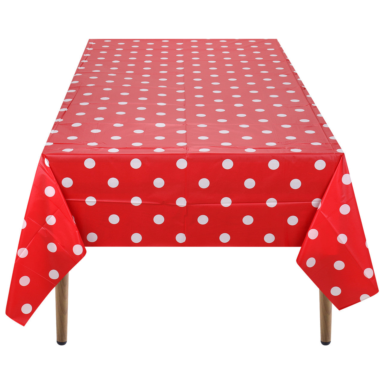 Rectangular Plastic Disposable Tablecloth - Red - White Polka Dot Print