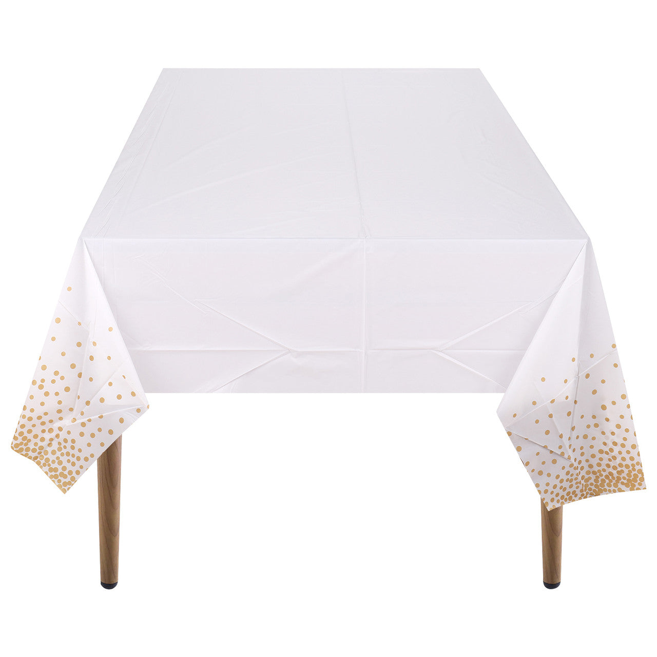 Rectangular Plastic Disposable Tablecloth - White - Gold Dot Confetti Print