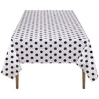 Rectangular Plastic Disposable Tablecloth - White - Black Polka Dot Print