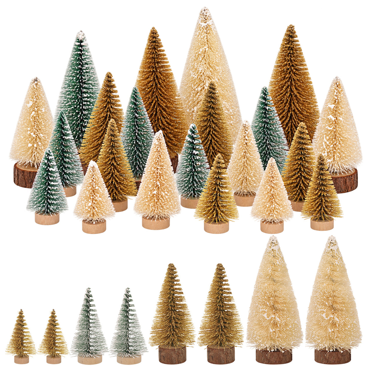 24pcs Mini Christmas Bottle Brush Trees, 3 Designs, 4 Assorted Sizes