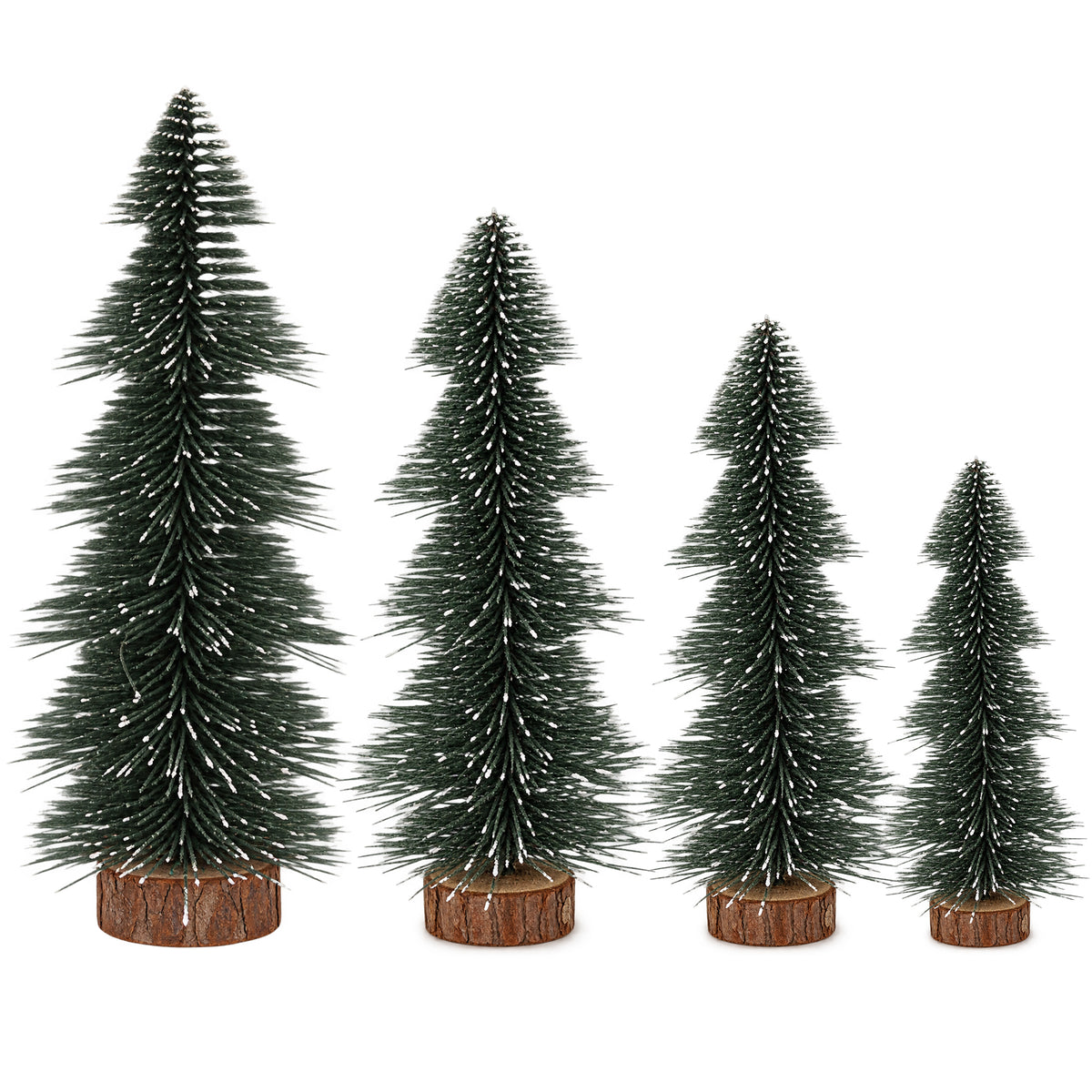 4pc Mini Christmas Trees Set, Green Snow-Dusted Pine