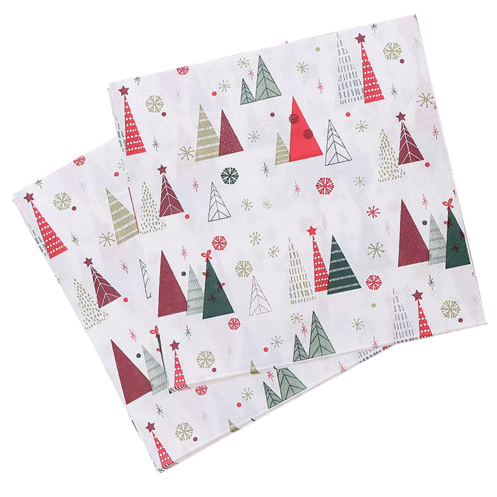 White Disposable Paper Napkins - XMAS Tree Design