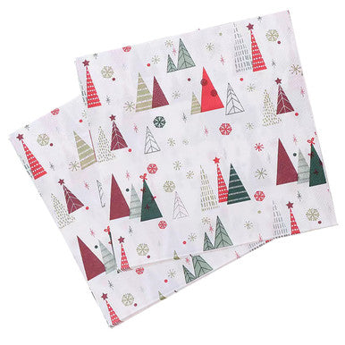 White Disposable Paper Napkins - XMAS Tree Design