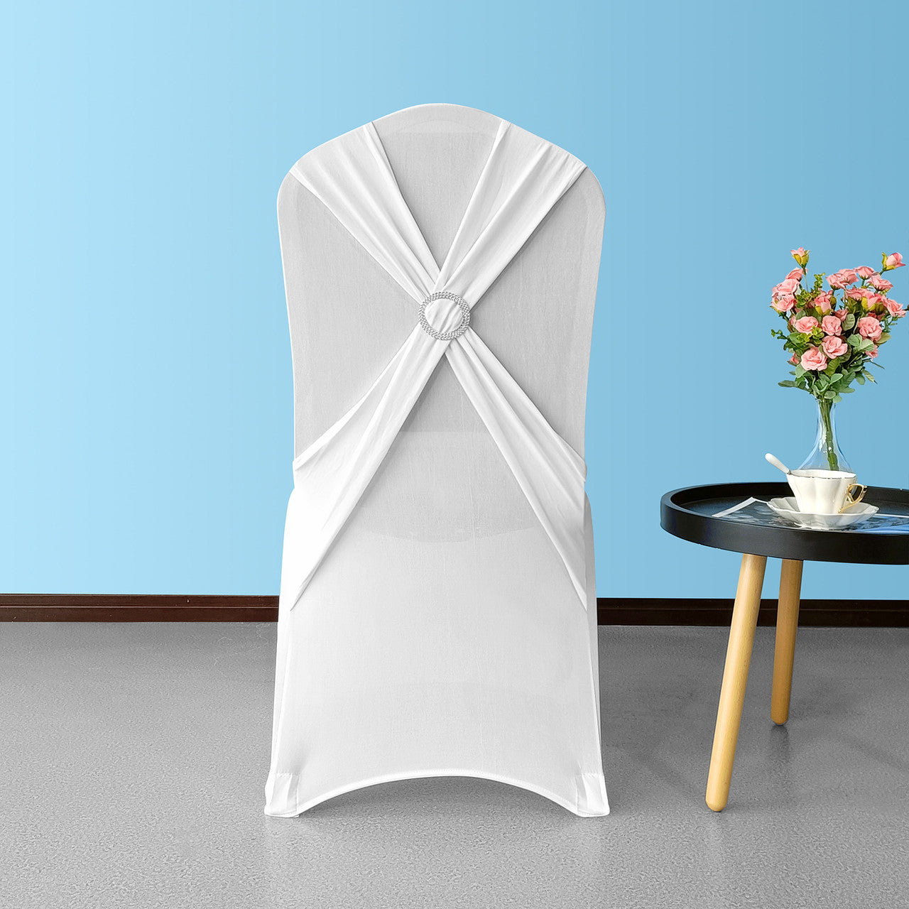 Wing Chair Cover with Chair Band Diamante - White