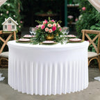 60" Round Spandex Tablecloth with Skirt - White