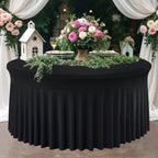 60" Round Spandex Tablecloth with Skirt - Black