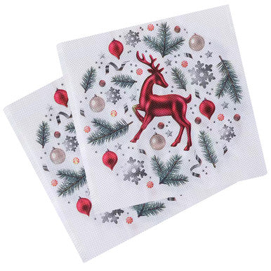 White Disposable Paper Napkins - Red Reindeer Design