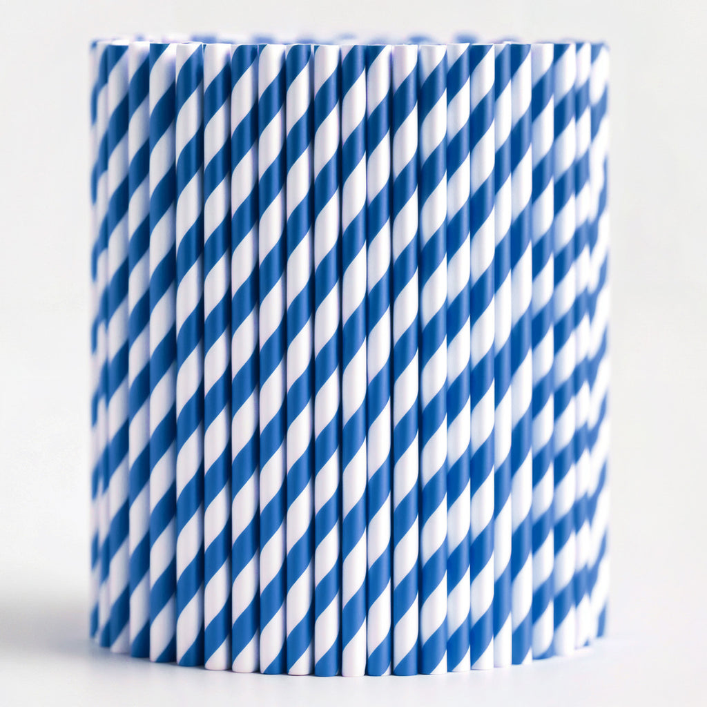 Blue & White Biodegradable Paper Straws