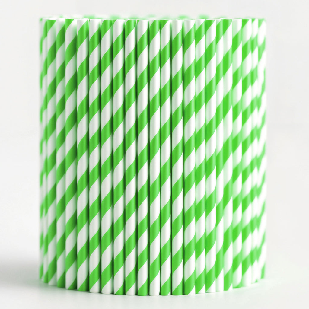 Green & White Biodegradable Paper Straws
