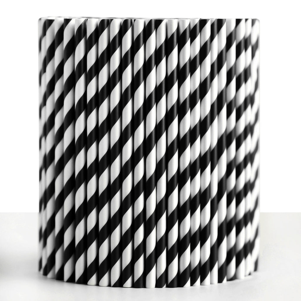 Black & White Biodegradable Paper Straws