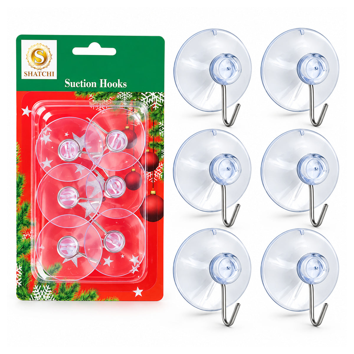 6 Pack Transparent Suction Cup Hooks