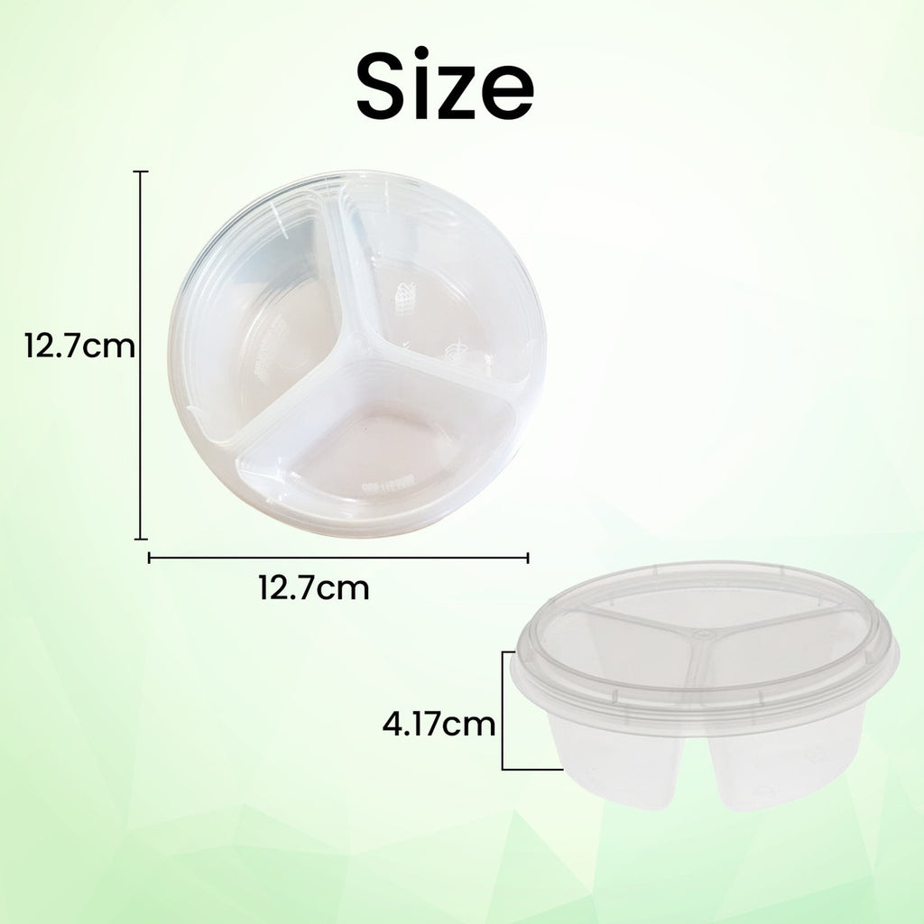 3 Compartment Reusable Plastic Food Container - 10pcs