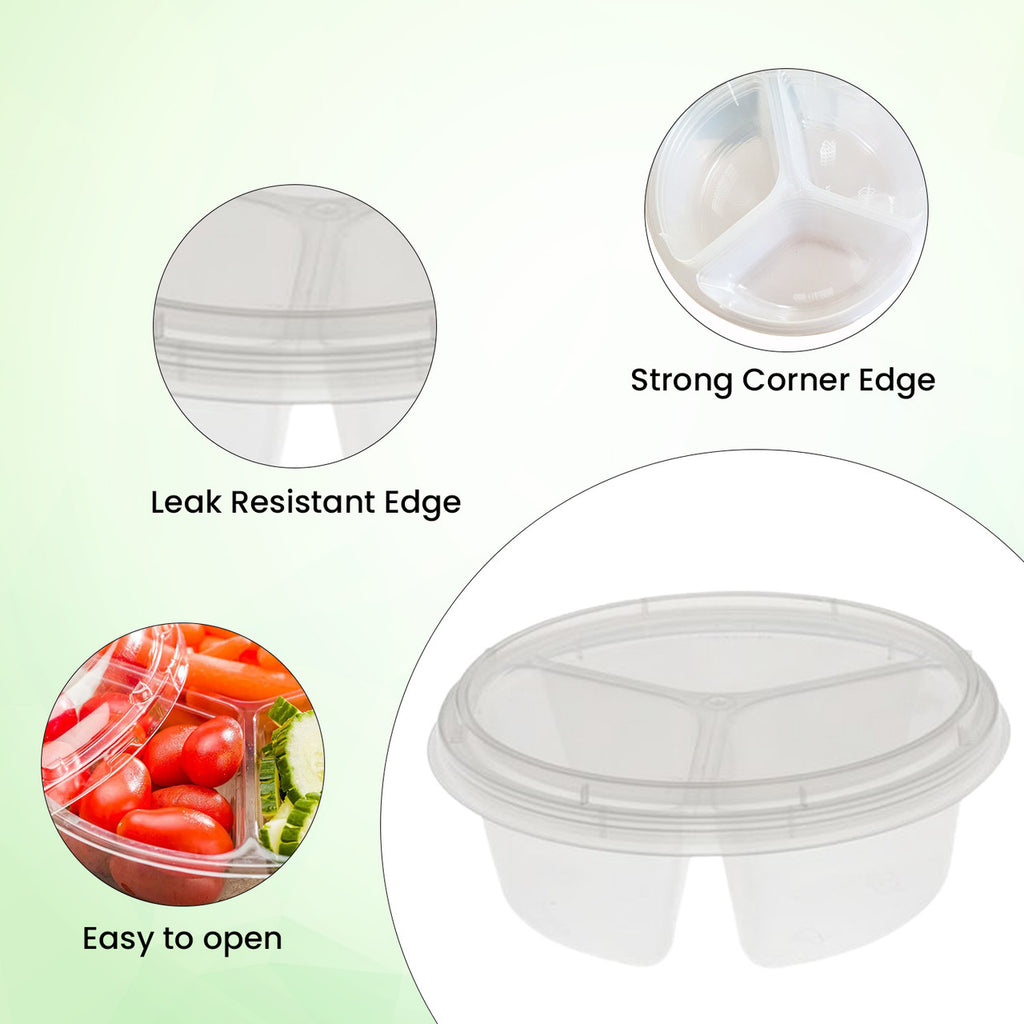 3 Compartment Reusable Plastic Food Container - 10pcs