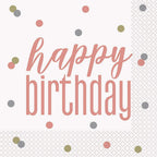 Happy Birthday Napkins (Pack of 16) - Rose Gold