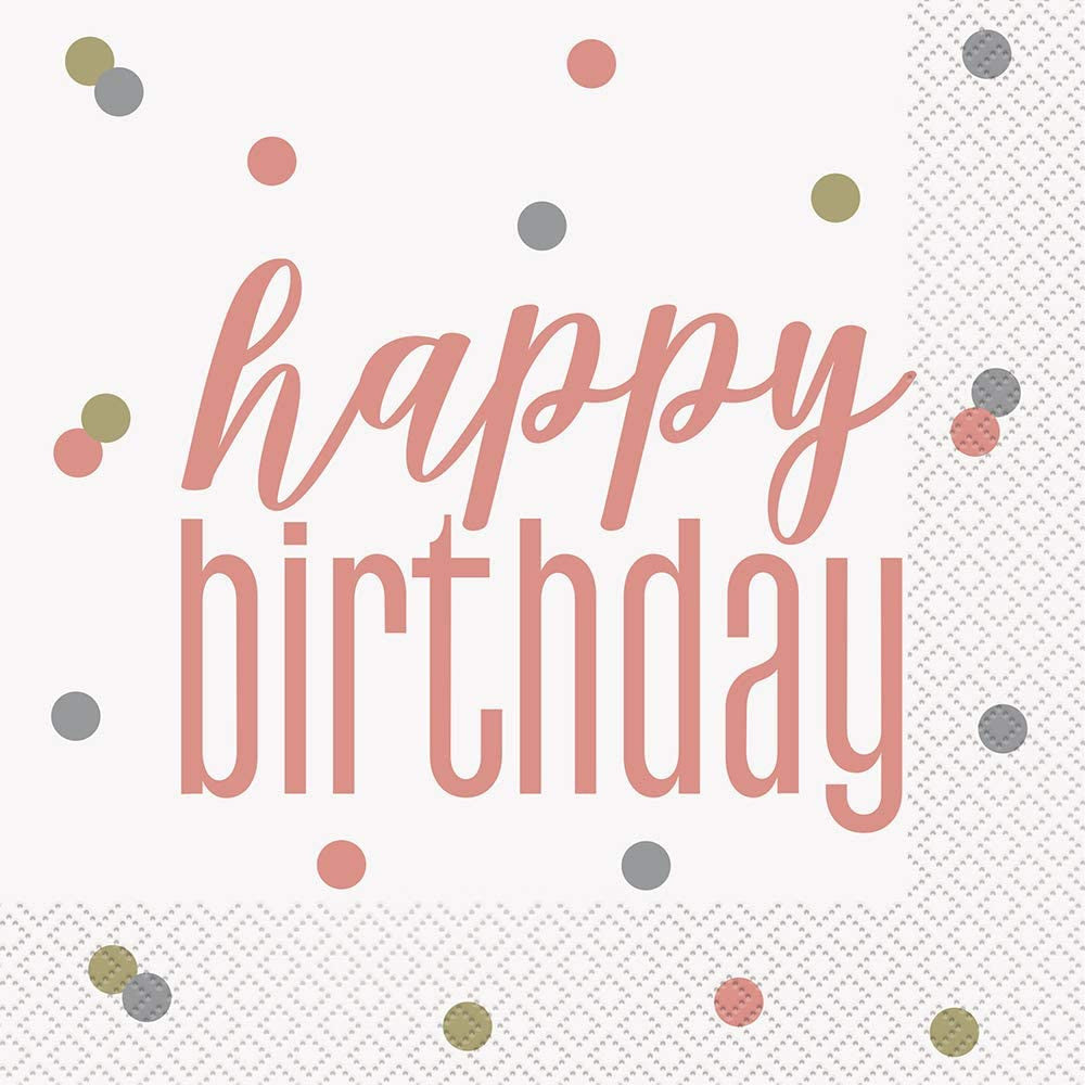 Happy Birthday Napkins (Pack of 16) - Rose Gold