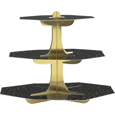 Black & Gold Cupcake Stand - 3-Tier