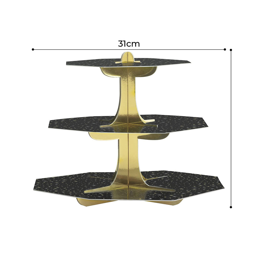 Black & Gold Cupcake Stand - 3-Tier