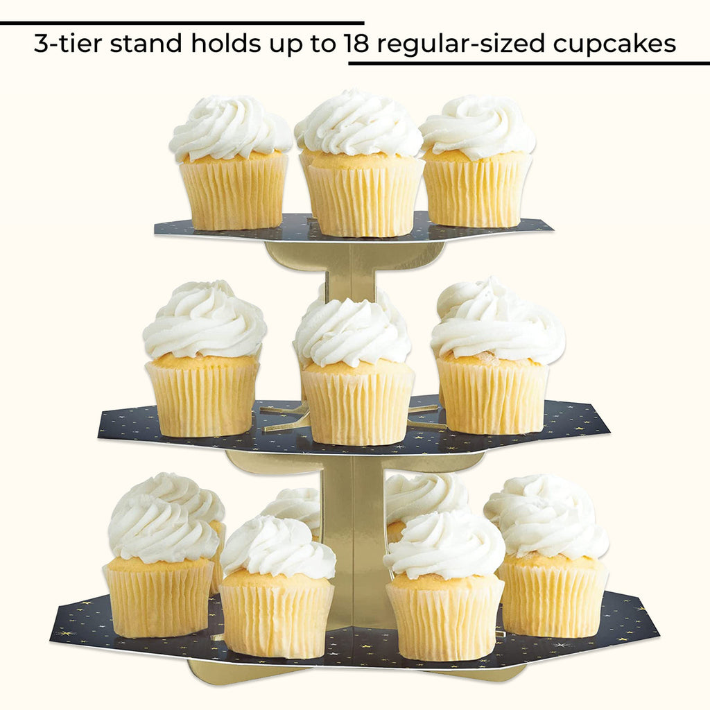 Black & Gold Cupcake Stand - 3-Tier