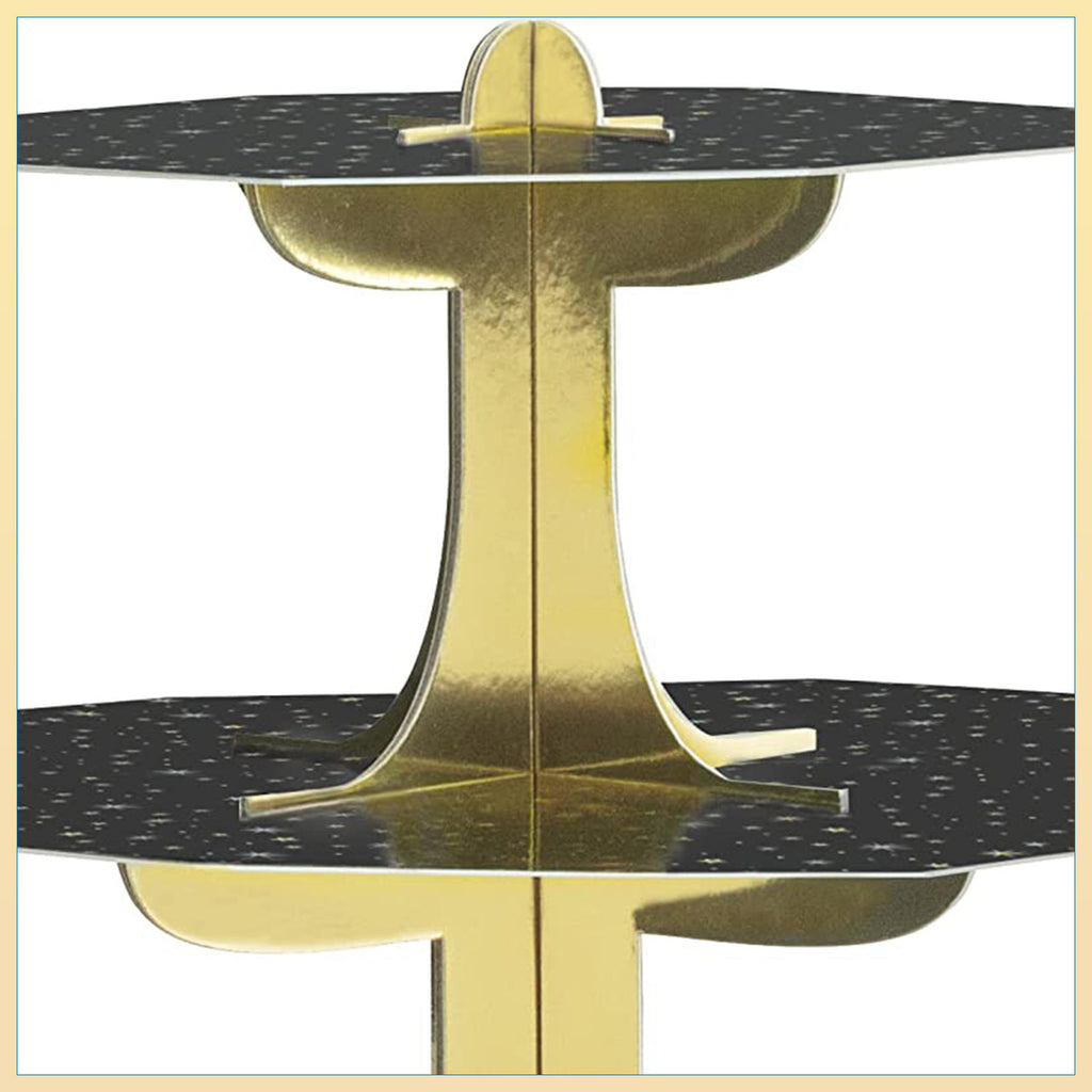 Black & Gold Cupcake Stand - 3-Tier