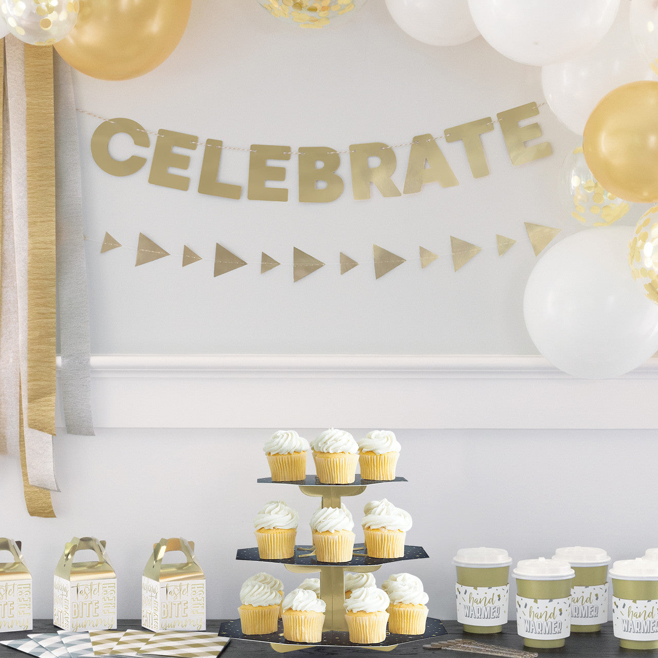 Black & Gold Cupcake Stand - 3-Tier