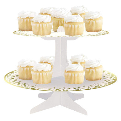 Gold & White Cupcake Stand  2-Tiers