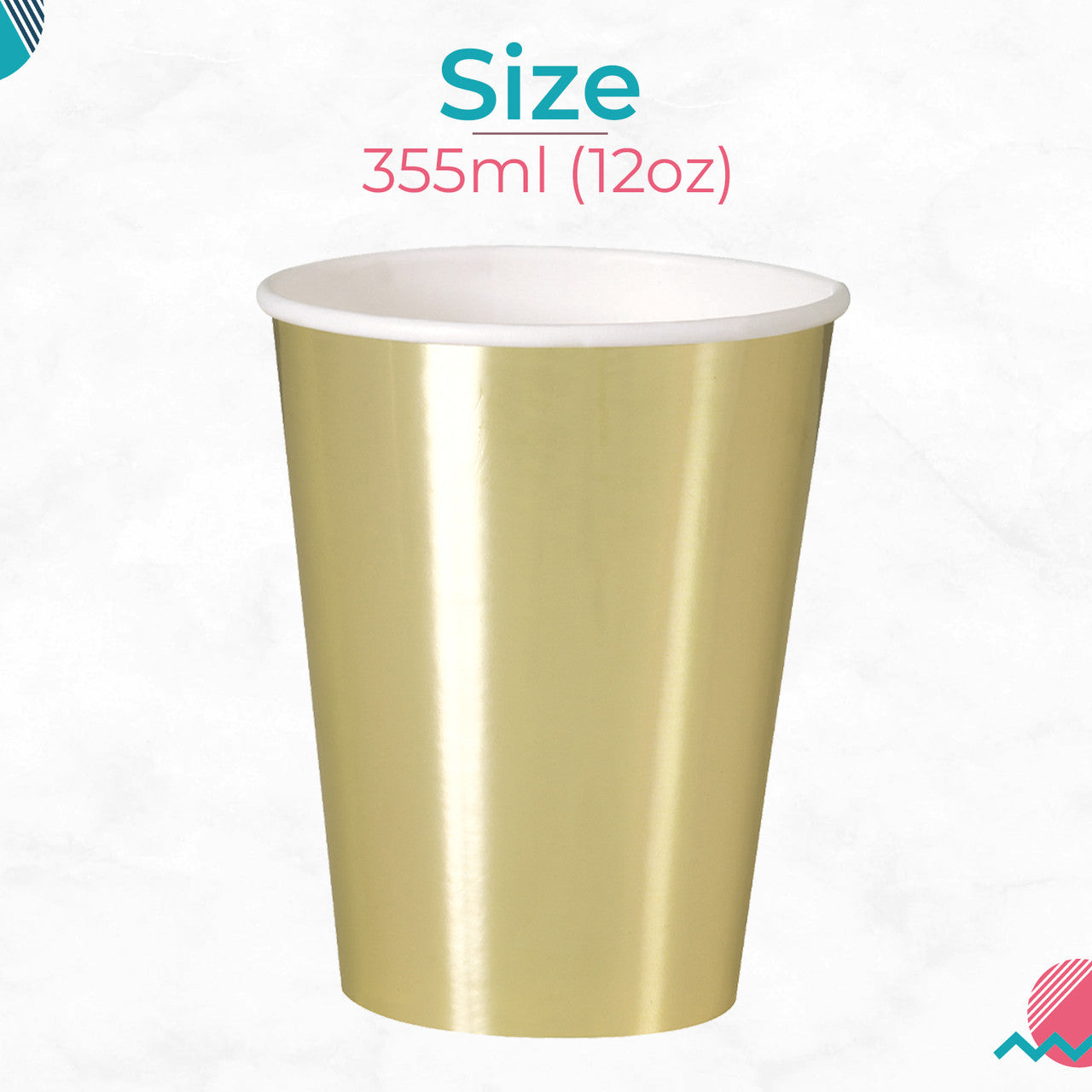 Gold Foil 12oz Paper Cups (Pack of 8)