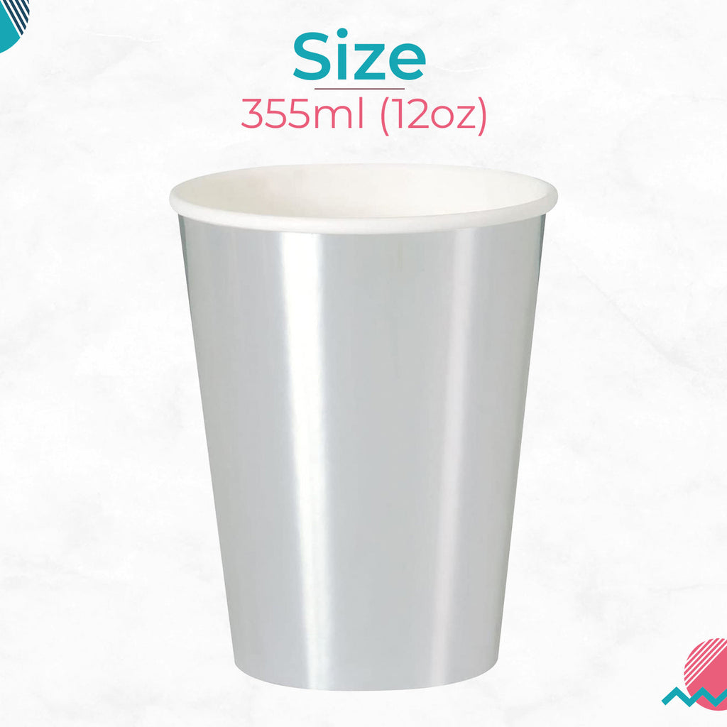 12oz Paper Cups (Pack of 8) - Silver Foil