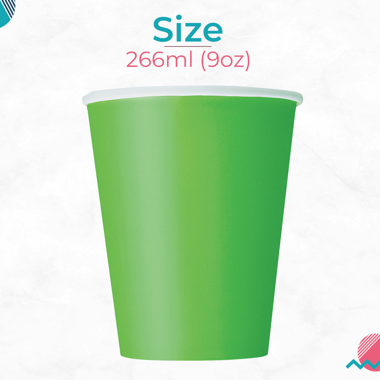 Lime Green 9oz Paper Cups (Pack of 14)