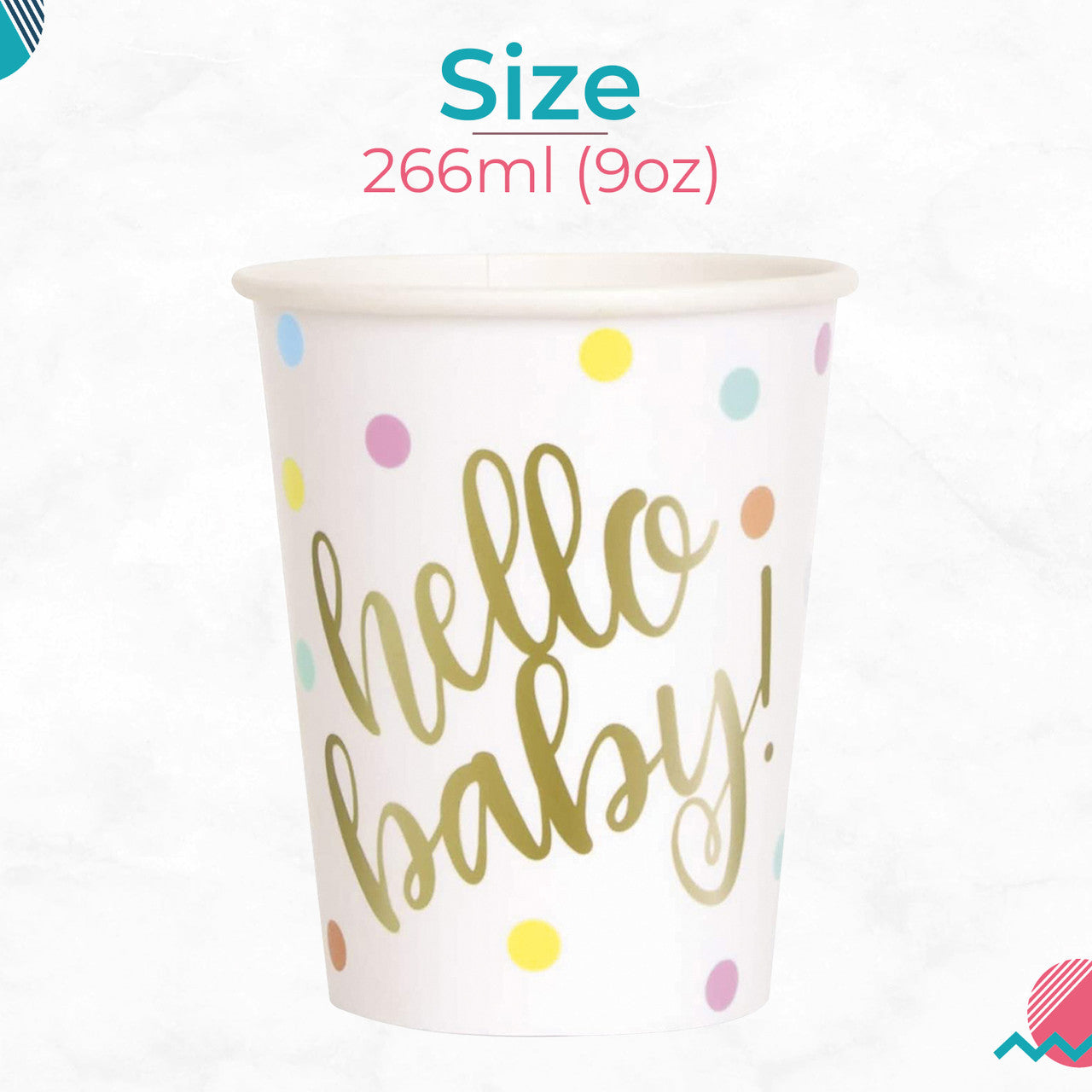 Hello Baby Party Tableware 9oz Cups (Pack of 8)