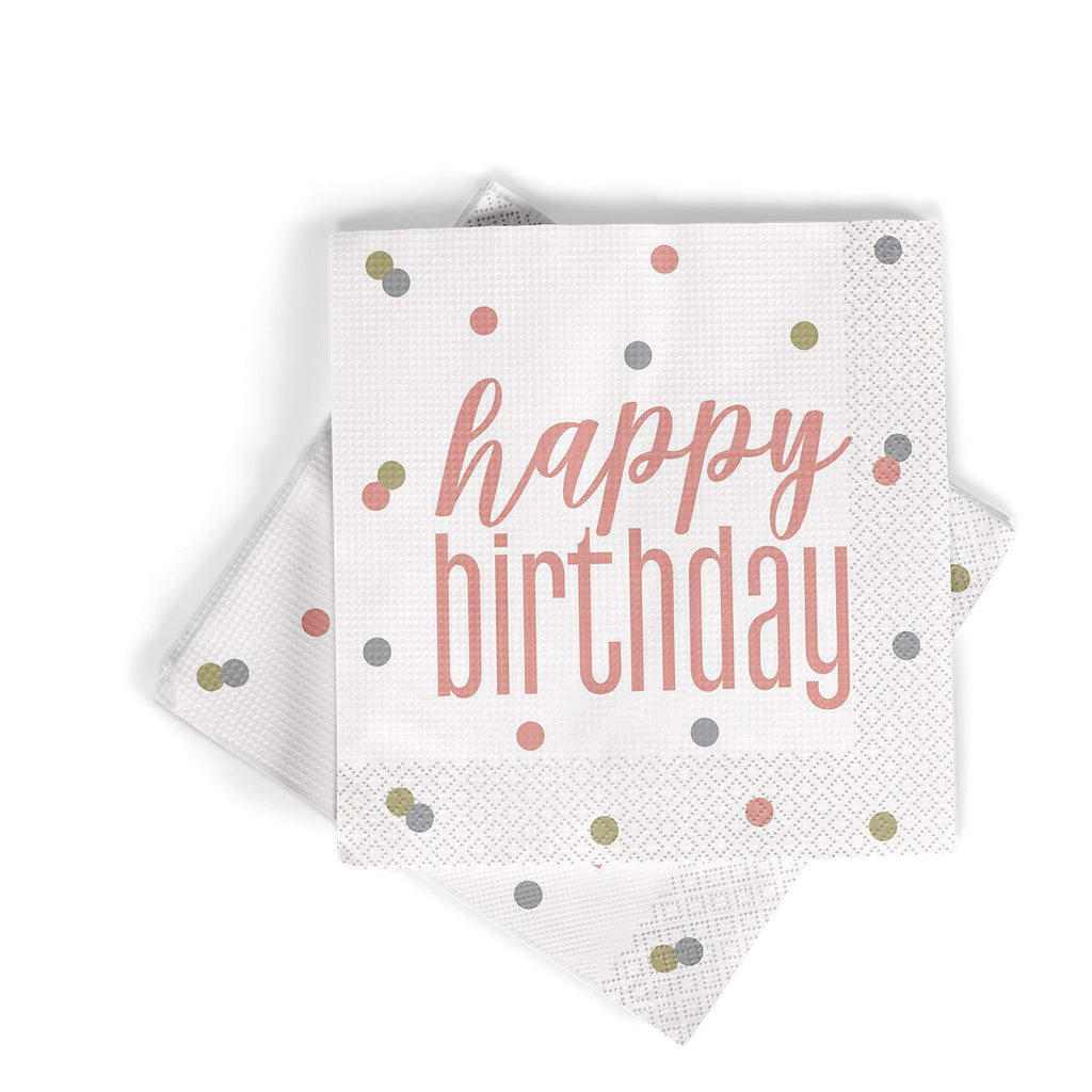 Happy Birthday Napkins (Pack of 16) - Rose Gold