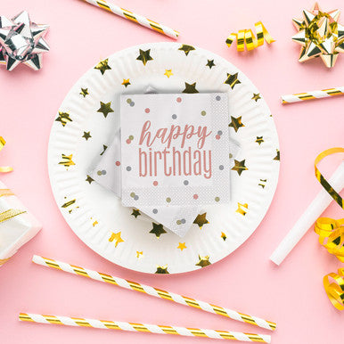 Happy Birthday Napkins (Pack of 16) - Rose Gold