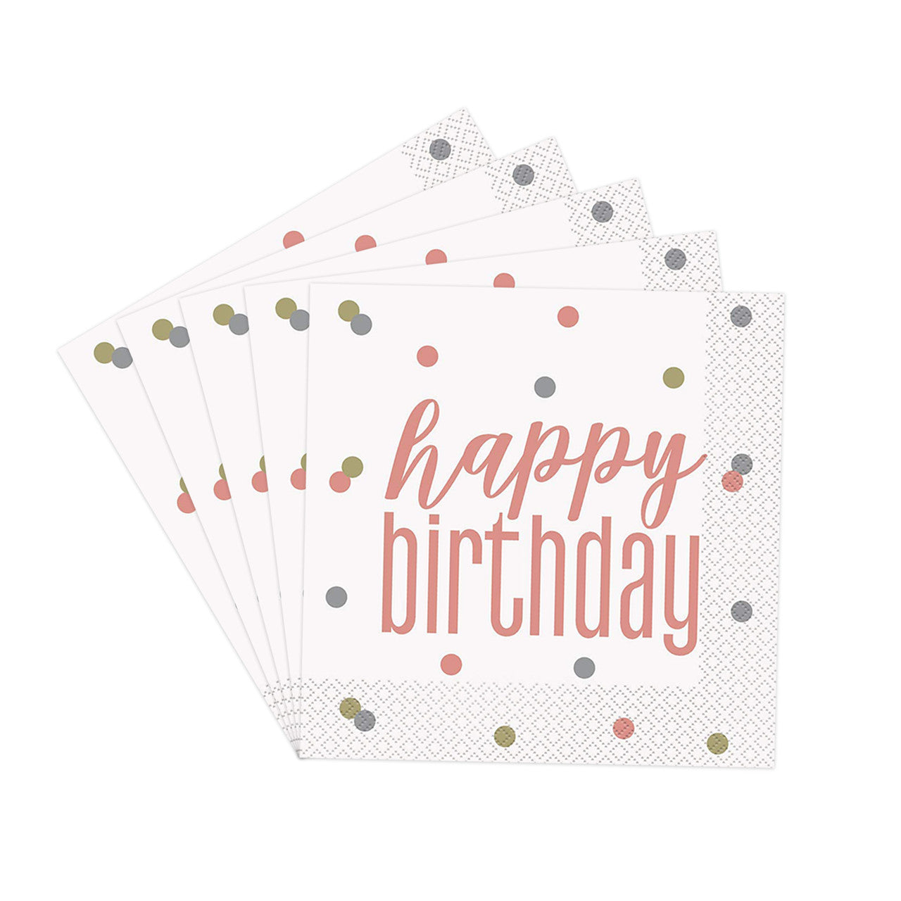 Happy Birthday Napkins (Pack of 16) - Rose Gold