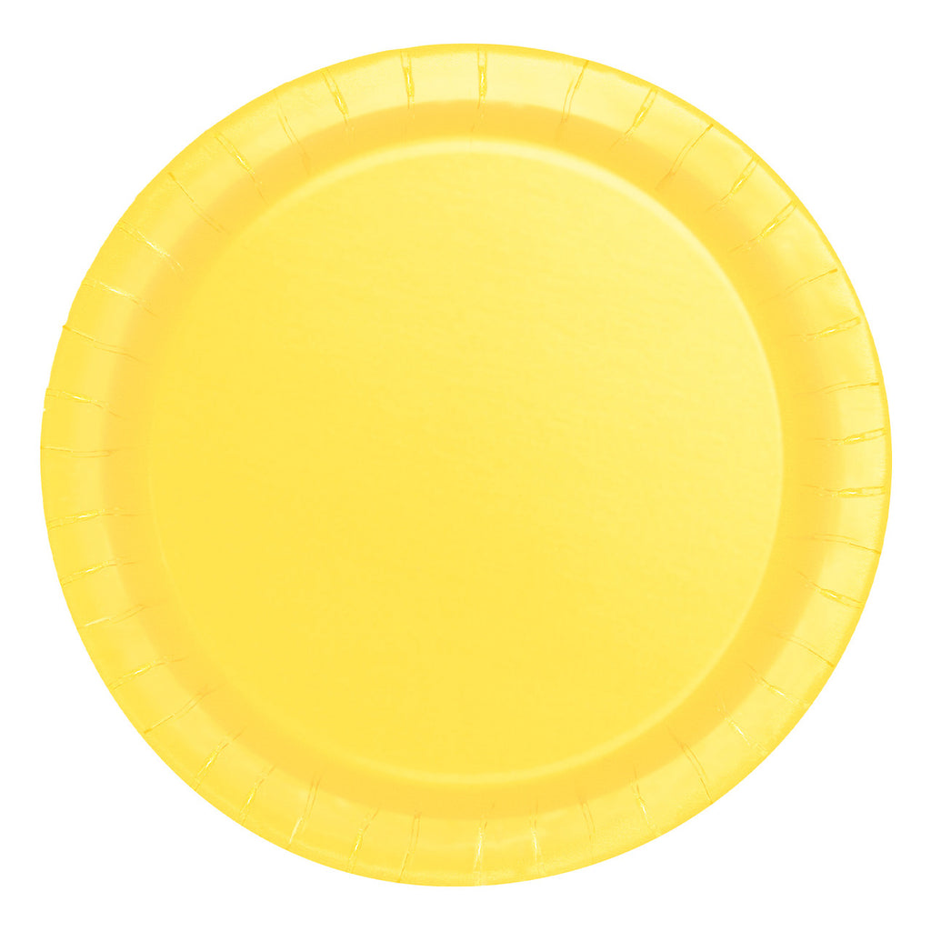 Neon Yellow Round Plates - Pack of 20