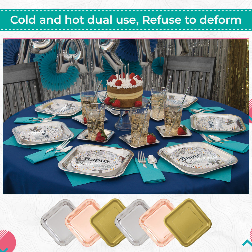Square Plates (Pack of 8) - Silver Foil