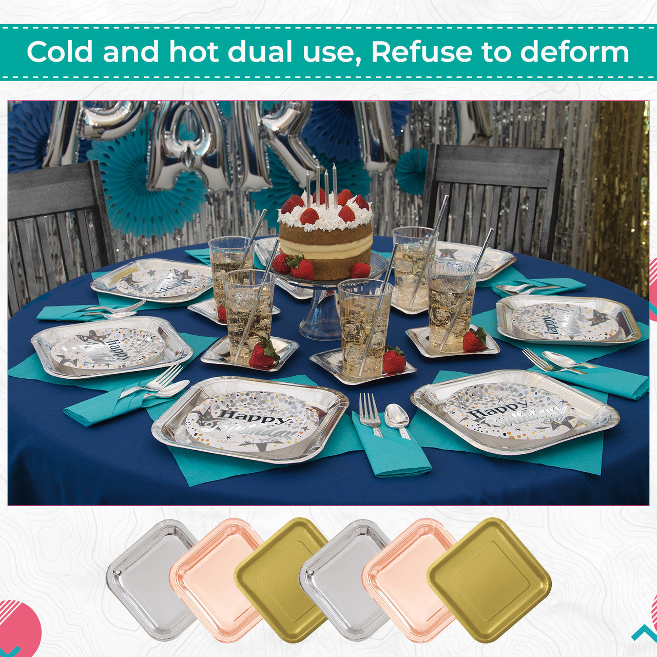 Square Plates (Pack of 8) - Silver Foil
