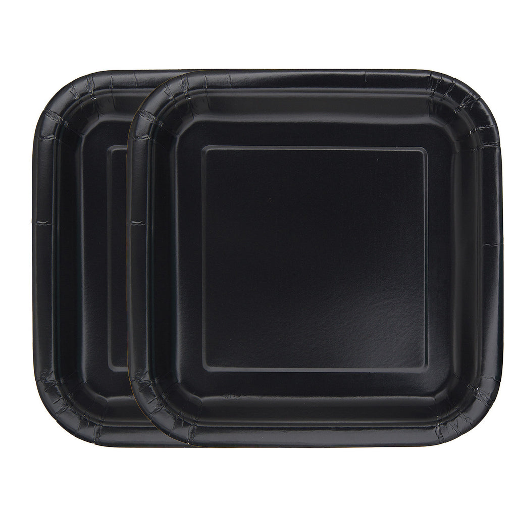 Midnight Black - Square 9" Dinner Plates (Pack of 14)