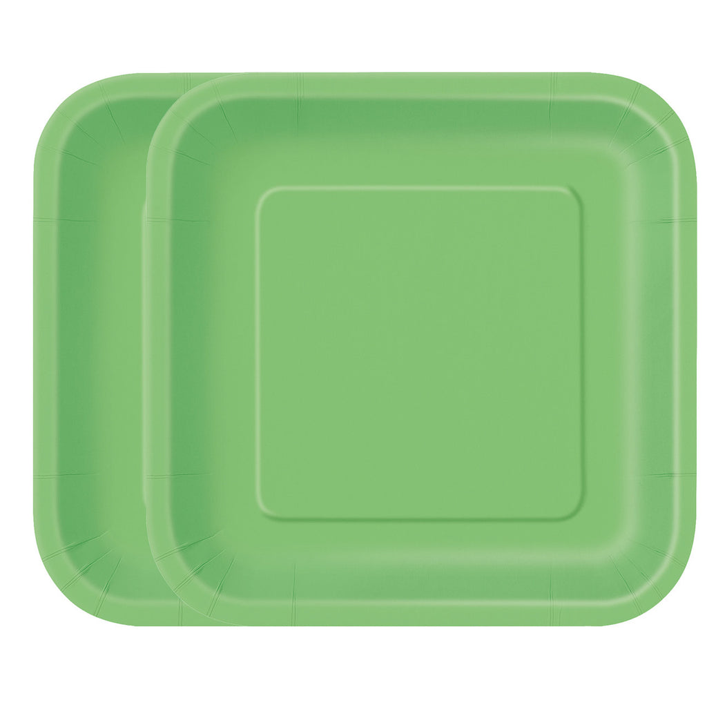 Lime Green - Square 9" Dinner Plates (Pack of 14)