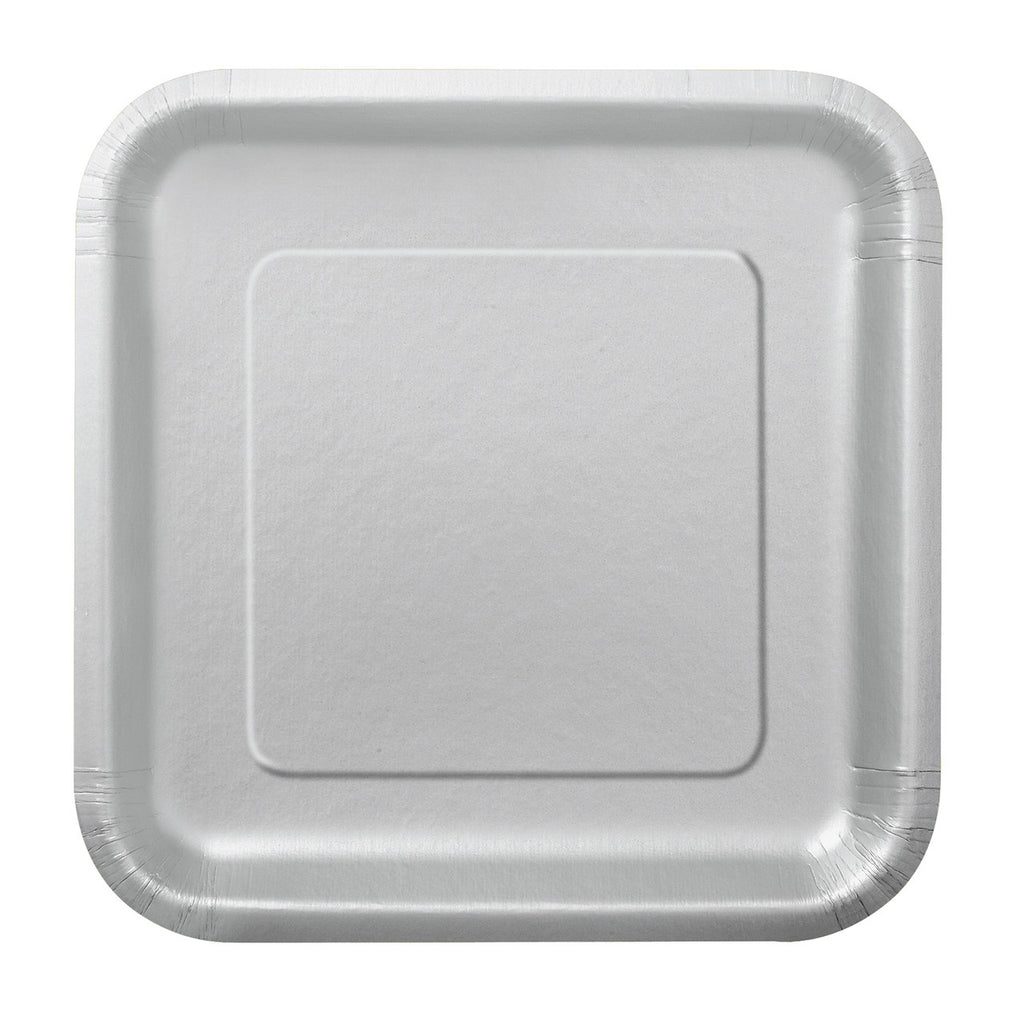 Silver - Square 9" Dinner Plates (Pack of 14)