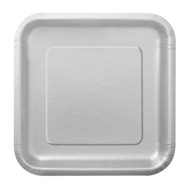 Silver - Square 9" Dinner Plates (Pack of 14)