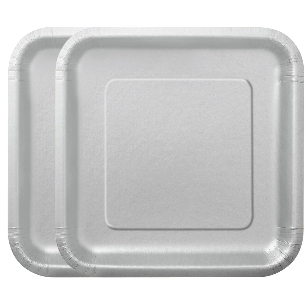 Silver - Square 9" Dinner Plates (Pack of 14)